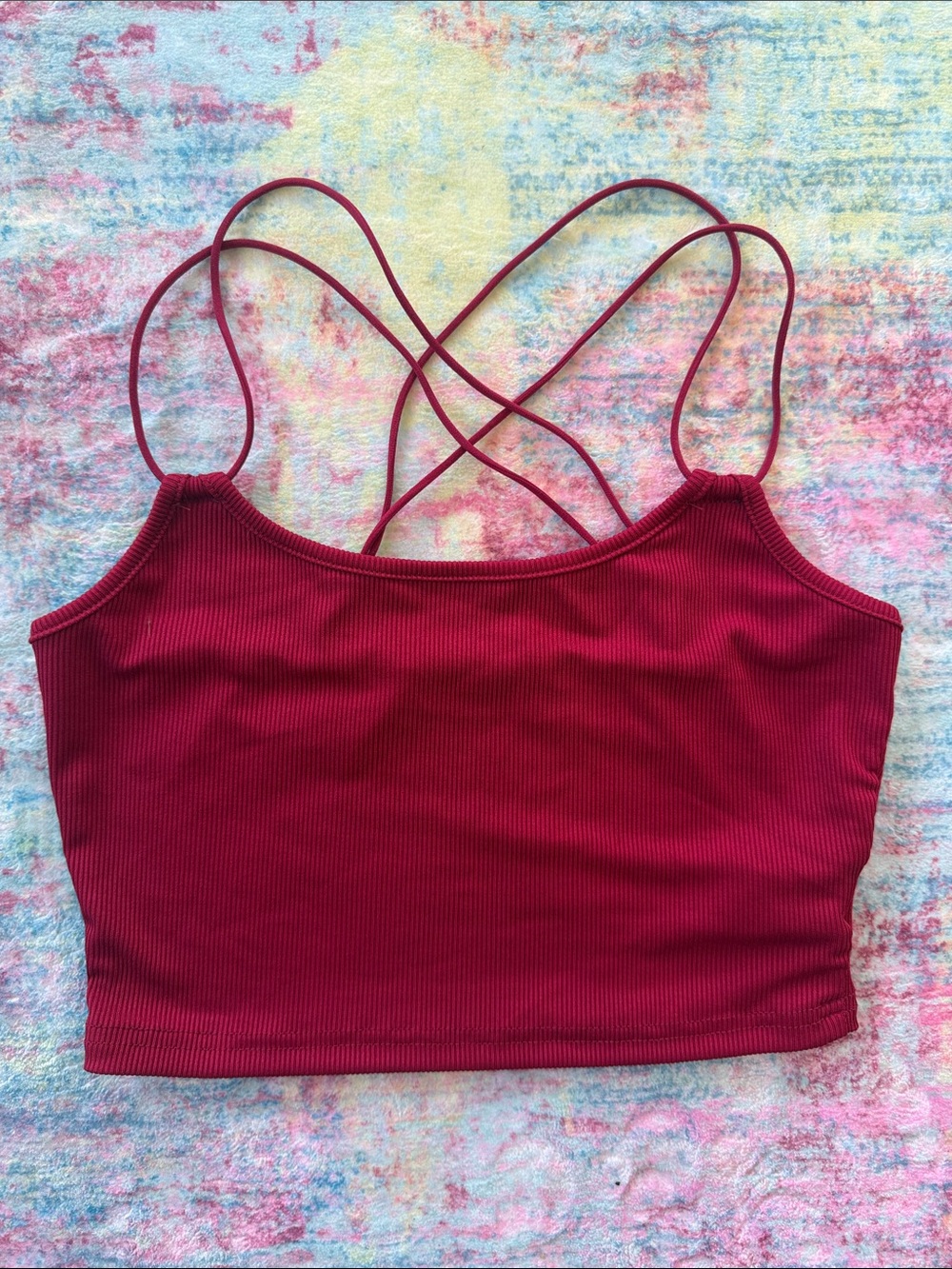SHEIN Burgundy Ribbed Crisscross Crop Cami